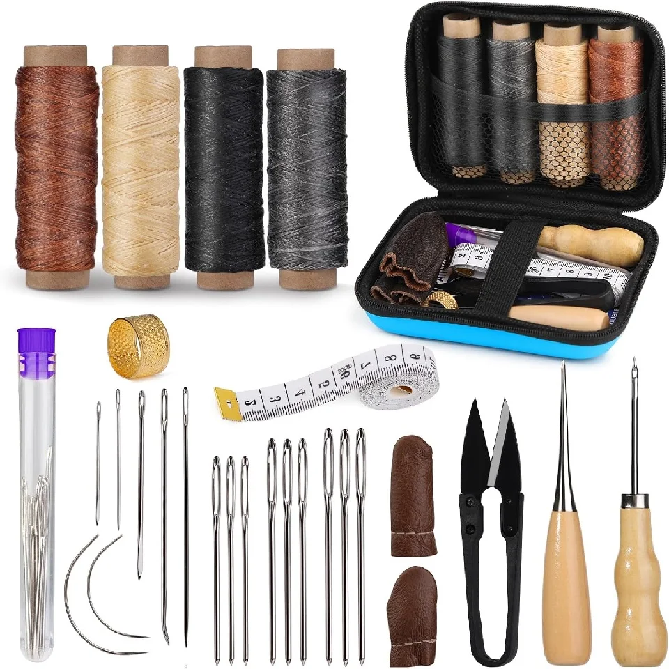 BUDDUR Leather Sewing Tools Kit With Waxed Thread And Needles Awl Professional DIY Leather Handmade Craft Accessories Tools Set