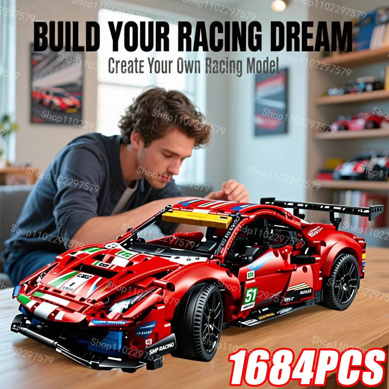 Nouvelle voiture de course 488 GTE 1684 pièces 42125 kits de construction par blocs Ensembles de voitures pour adultes Caractéristiques réalistes Cadeaux d'anniversaire Modèle réduit de véhicule MOC