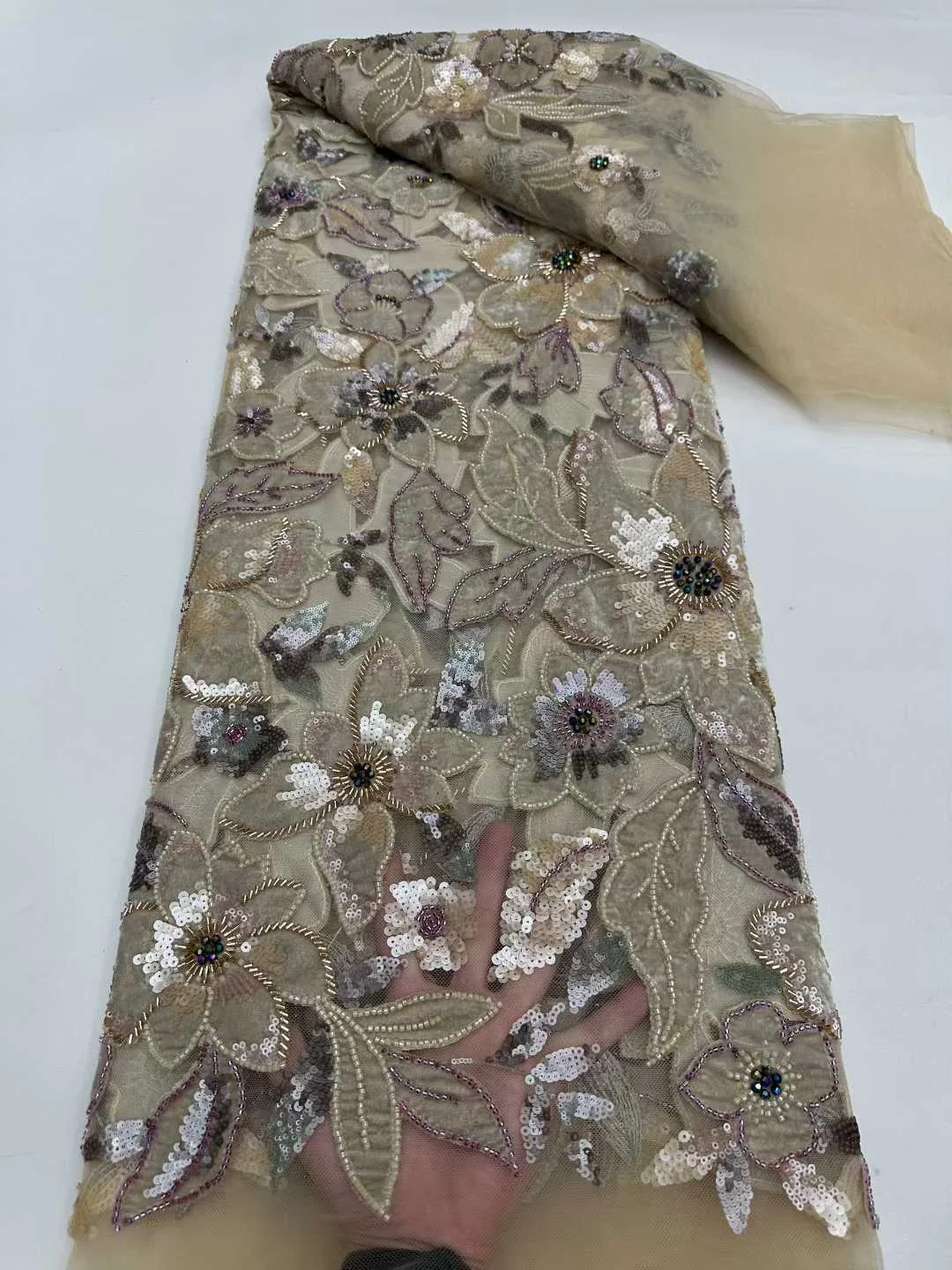 Afrikanischer Perlen-Spitzenstoff, 2025, hochwertige Spitze, 5 Yards, französischer nigerianischer Bräutigam, Pailletten-Spitzenstoffe für Hochzeit, Party, Kleid, Nähen