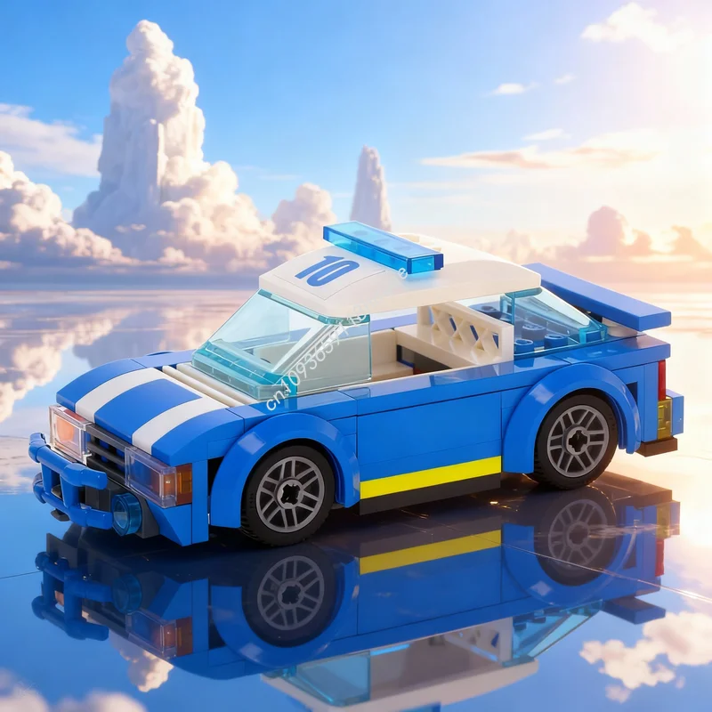 104 elementy MOC Samochód Policyjny inspirowany modelami budowlanymi, klocki konstrukcyjne, pomysł na prezent świąteczny, edukacyjne klocki dla dzieci