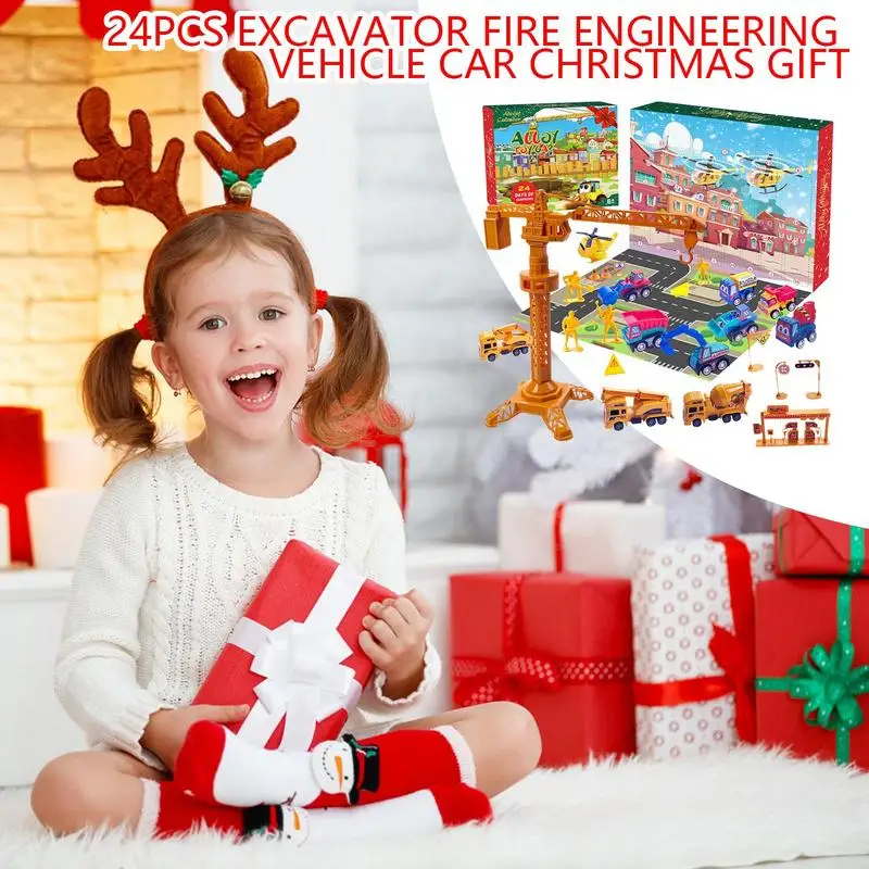 Advent Calendar Kids Toys 24Pcs Truck Car Engineering Vehicle Advent Calendars Educational Toys Christmas Gifts Stocking Stuffer