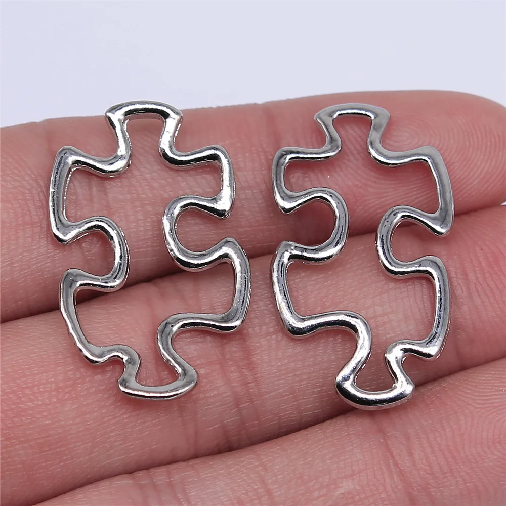 20pcs 30x18mm Alloy Charms Jigsaw Puzzle Piece Pendant