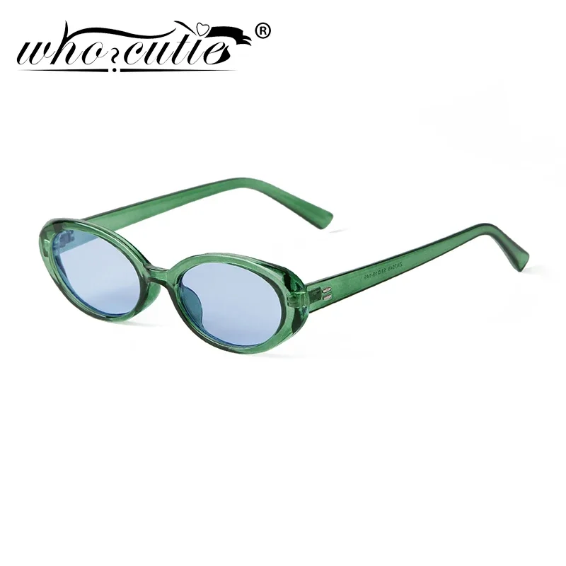 WHO CUTIE 2025 New Trendy Small Blue Oval Sunglasses Women Brand Designer Vintage Sun Glasses Green Lens Shades Female Oculos UV