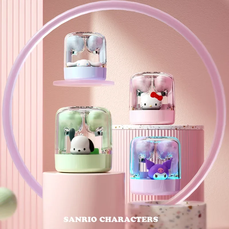 Sanrio EJ-986 tws fones de ouvido kuromi olá kitty sem fio bluetooth armazém transparente alta fidelidade som bateria longa