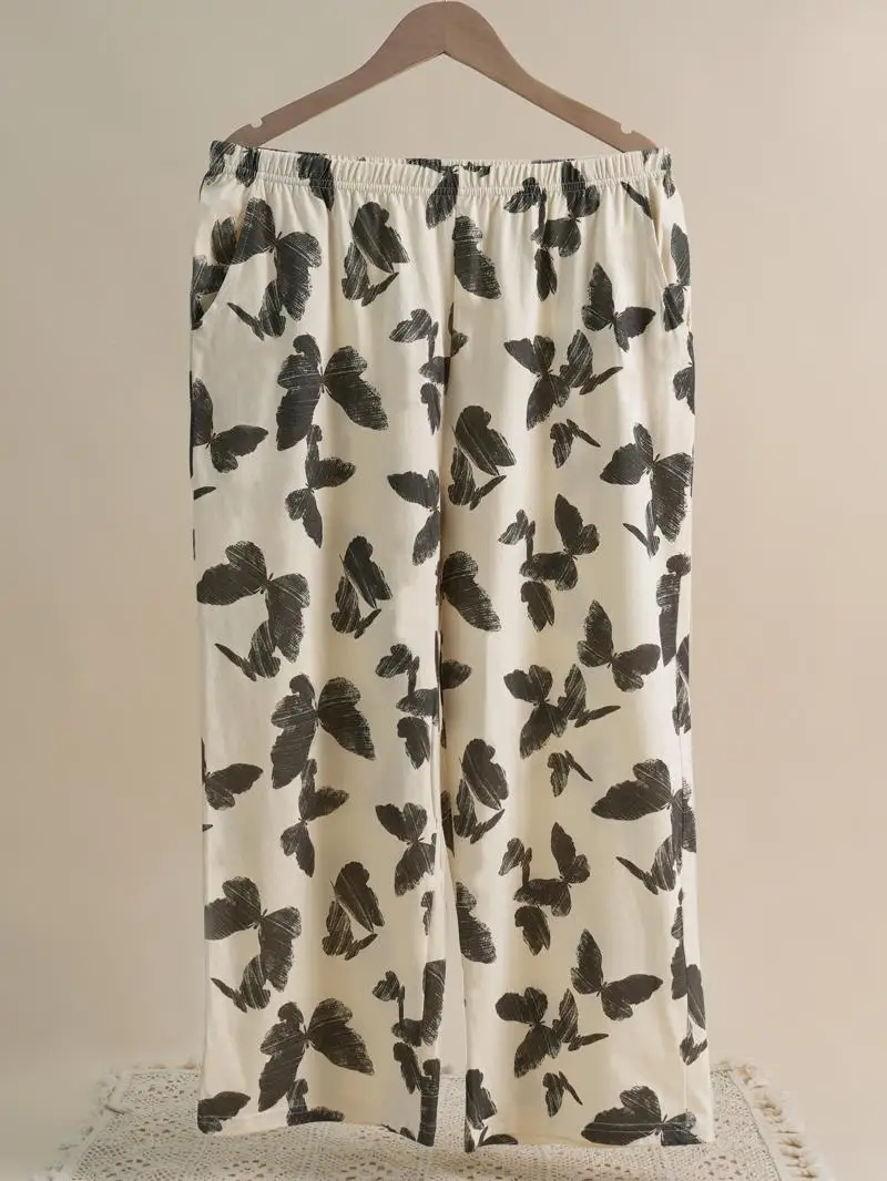 Pantalones de dormir Doral de algodón puro para mujer, pantalones finos de otoño de siete puntos para el hogar, pantalones de ocio, pantalones de verano para aire acondicionado, ropa para exteriores