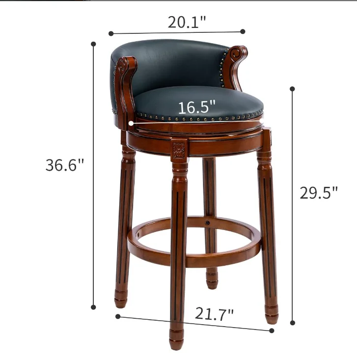 

Cow top Leather Wooden Bar Stool, 29.5'' Seat Height, 360 Swivel Chair with Back for Home Kitchen (Dark Blue)