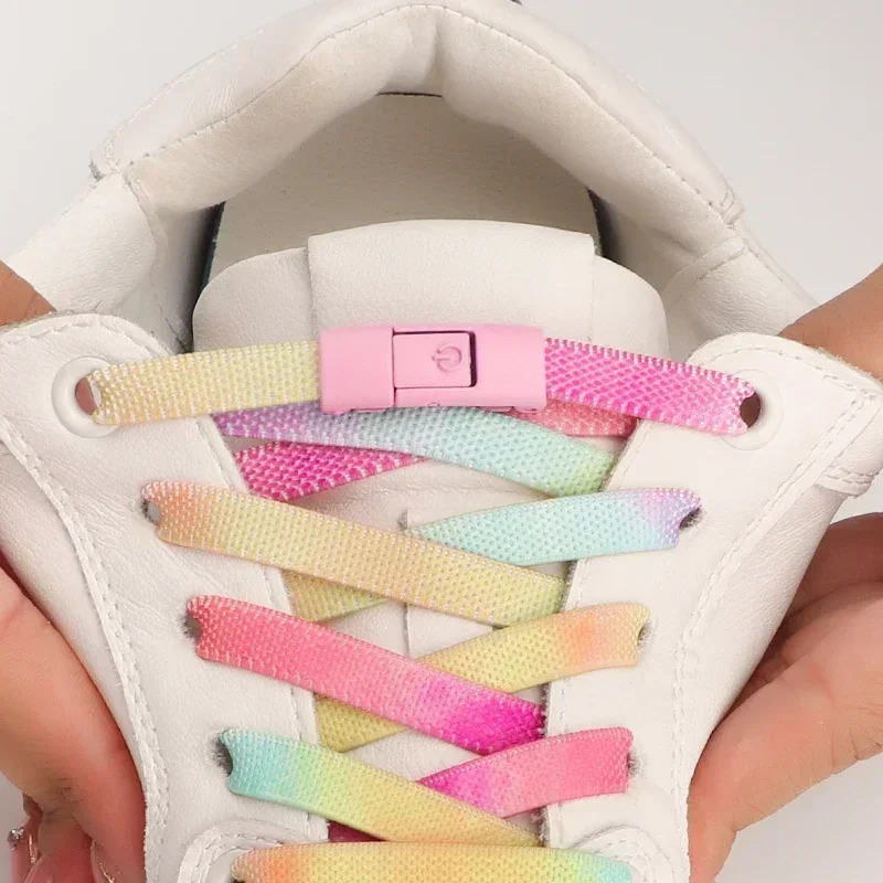 Rainbow Press Lock Shoelaces No Tie Shoe Laces Without Ties Elastic Laces Sneaker Flat Shoelace for Shoes Adults Kids