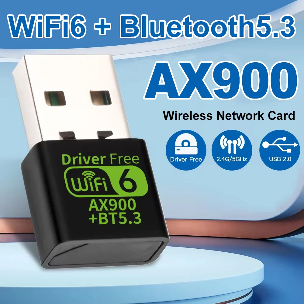 900Mbps WiFi 6 USB Adapter Bluetooth 5.3 Wireless Network Card Dual Band Driver Free USB Dongle Wifi 6 Receiver for PC Win 10 11