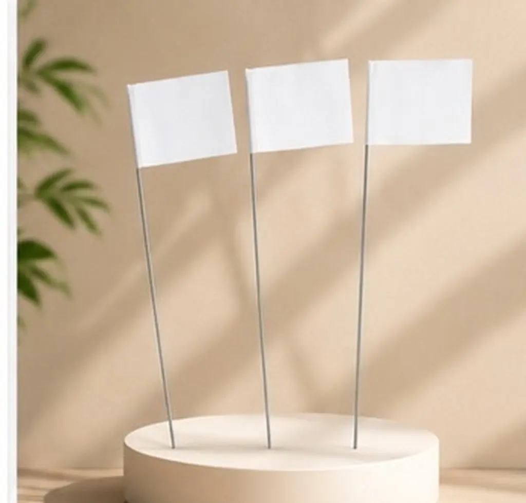 60Pcs White Outdoor Marker Flags Steel Wire Flagpoles for Lawn Garden Yard Irrigation Sprinkler Heads Surveyors Accurate