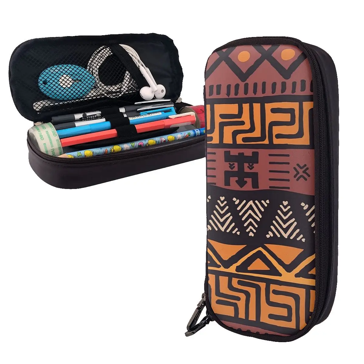 

African Tribal Mudcloth Pattern Leather Pencil Cases Pencil Pouch Storage Stationery Supplies Pen Box Pencil Bag for Students