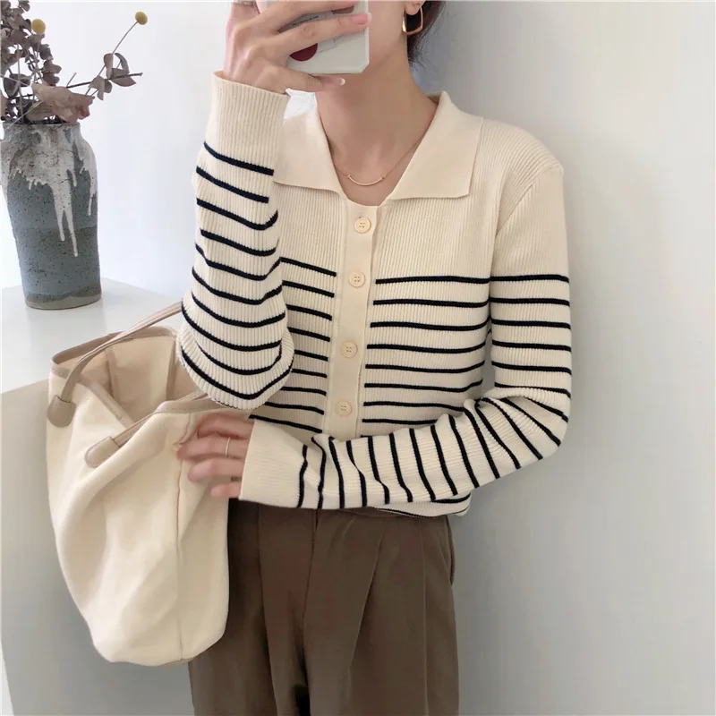 Autumn Winter Women Wool Blend Sweater Polo Collar Tailored Cardigan New Fashion Casual Knitted Loose Soft Jacket Bottom Top LX3