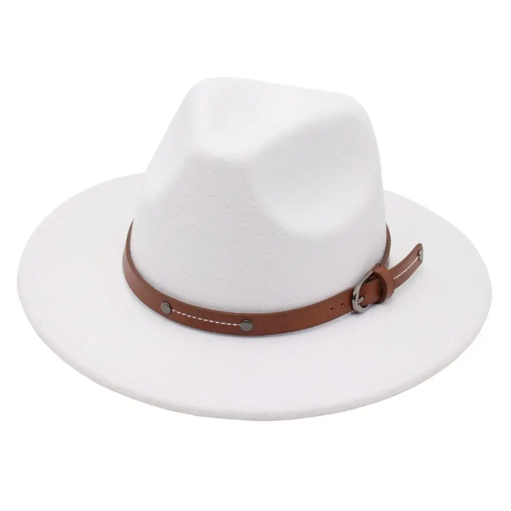 Mode Mit Gürtel Schnalle Filz Fedora Hüte Vintage Breite Krempe Panama Kappe Elegante Weiche Jazz Hut Männer Frauen – Detail 5