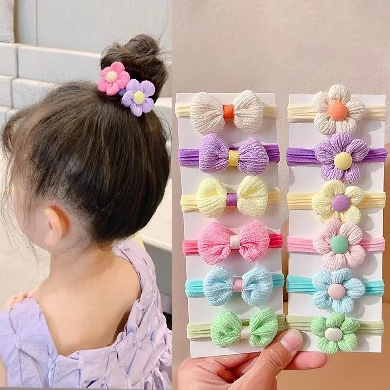 6Pcs/Set Children's Headbands Flower Hair Ring Sweet and Cute Ponytail Hair Ring Little Girl Braided Towel Ring Hair Accessories