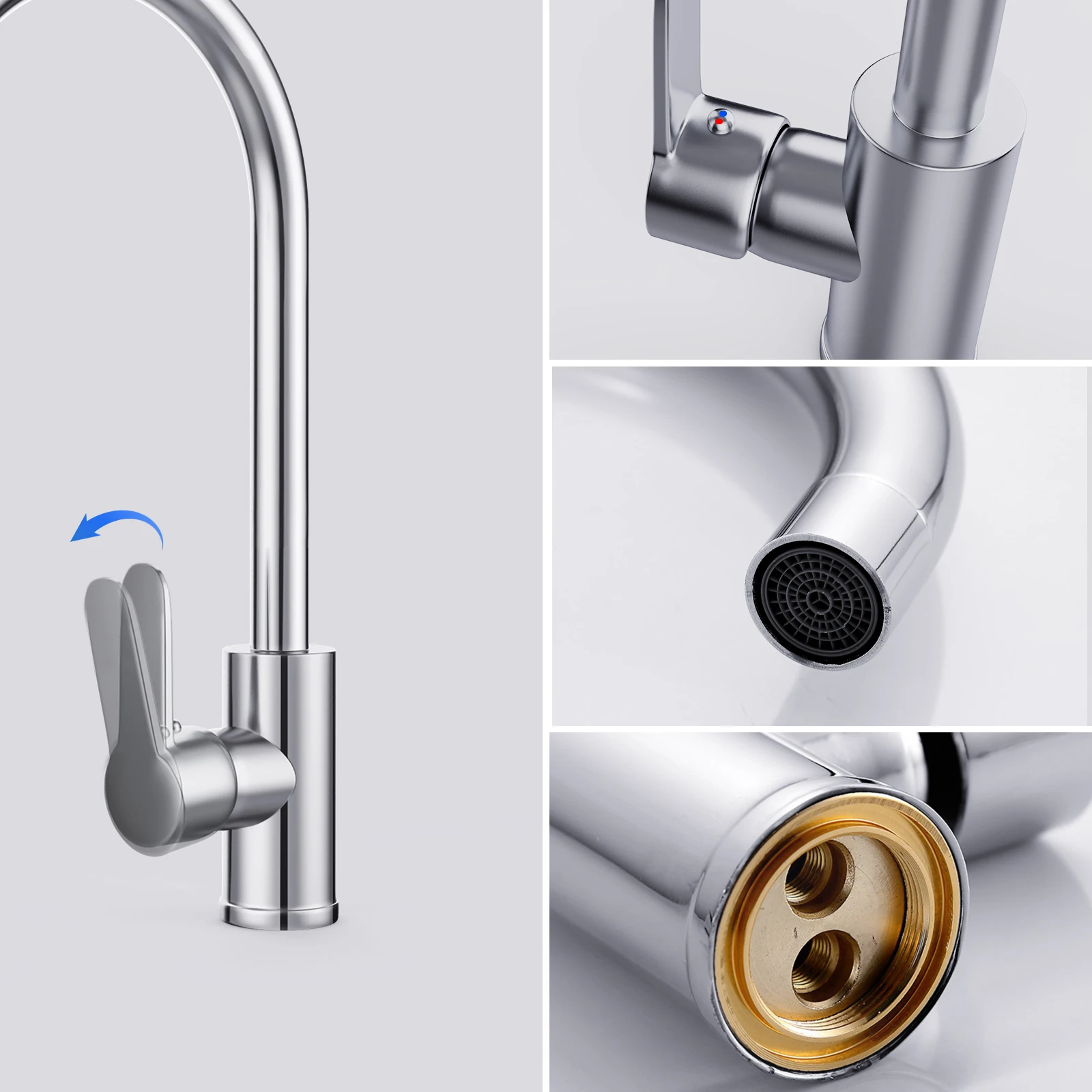 G3/8 Kitchen Faucet Hot and Cold Mixed Bathroom Faucet Single Handle Swivel Water Tap Deck Mounted Basin Faucet