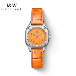 Karneval High-End-Serie iw Marke Mode orange Quarzuhr für Frauen Luxus Leder wasserdichte Damen uhren montre femme