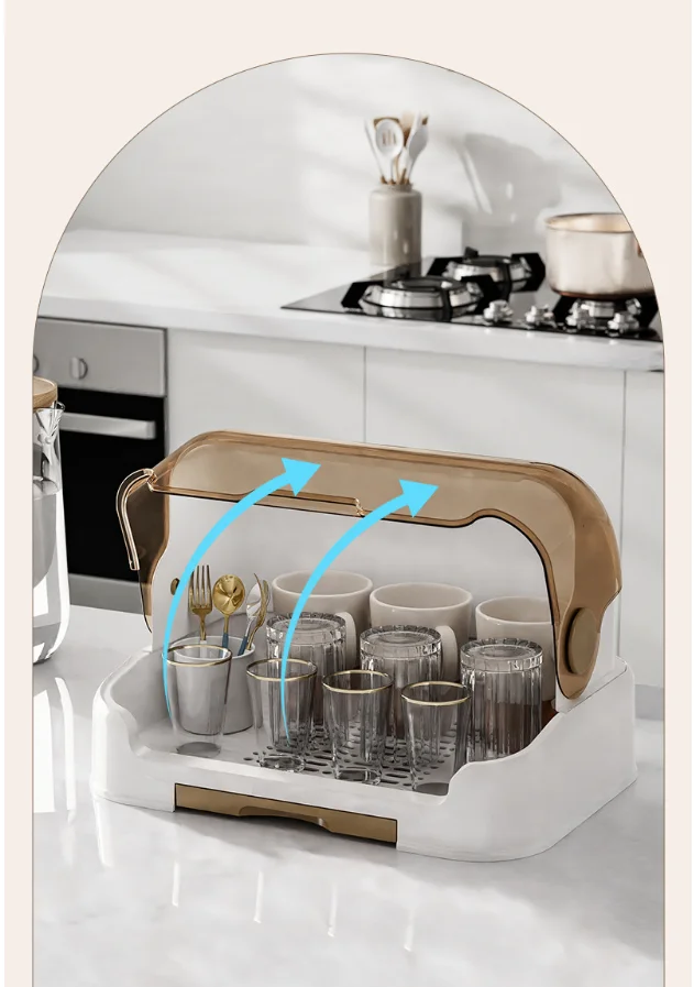 Baby Tableware Storage Box With Lid, Dust‑proof Bottle Organizer Rack, Fit For Baby Feeding Tools, Drainable Storage Cabinet For