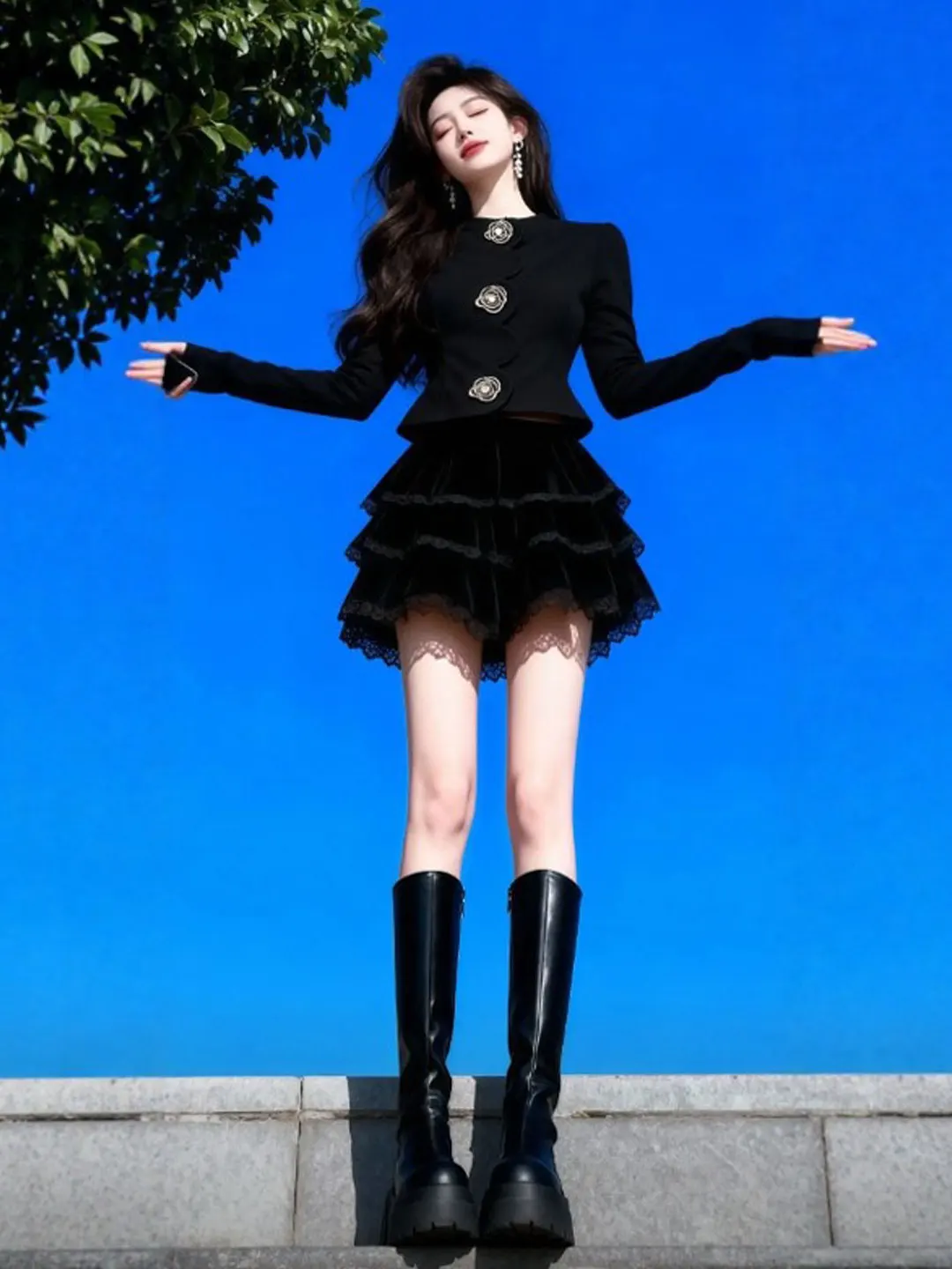 

Korean Style Gentle Wind High-End Jacket And Half Skirt Two-Piece Set Spring 2026 Comfortable Cotton Casual Fashion Set