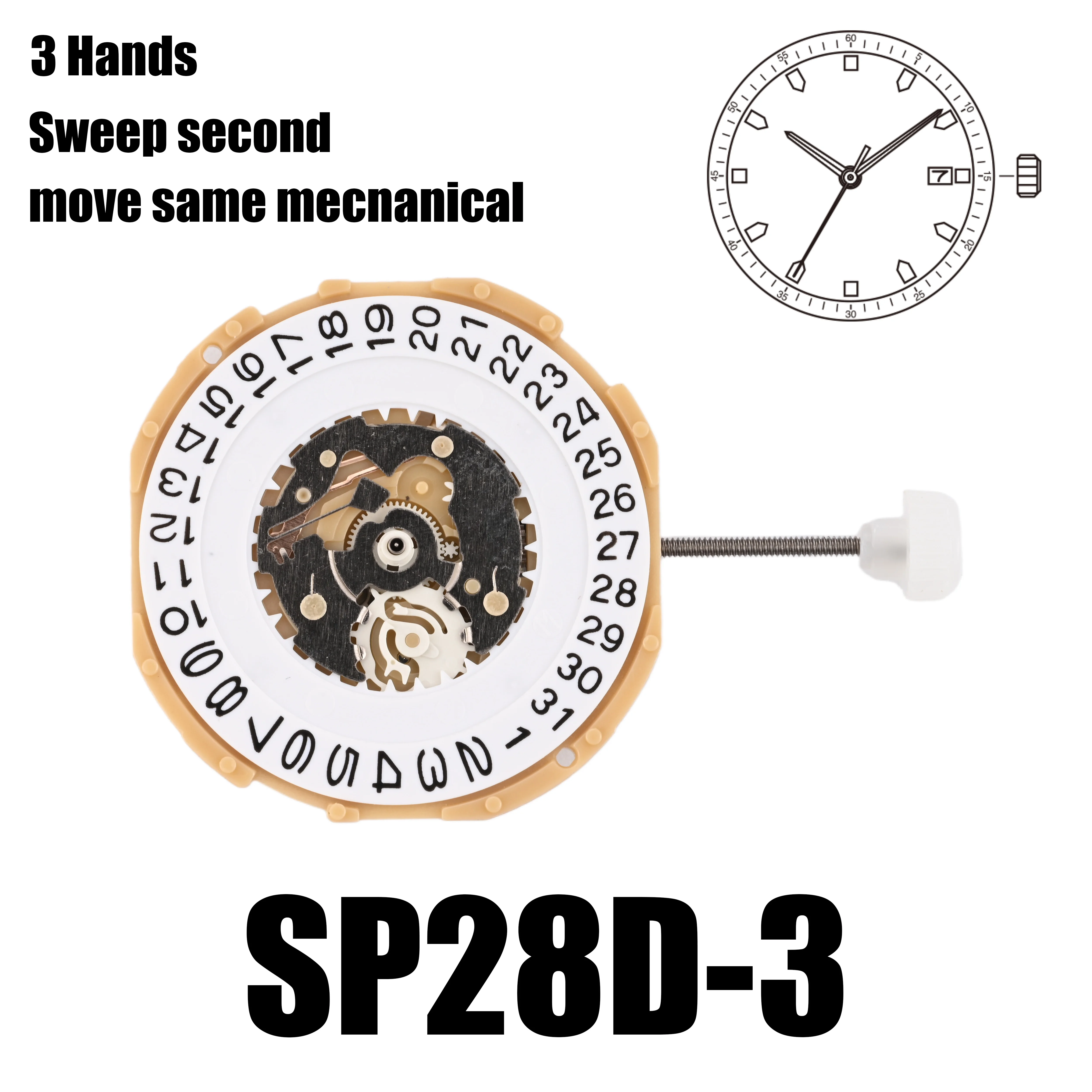 

Sp28 movement Chinese sunon sp28d-3 movement sweep second movement with date move same machinery movement replace 2115 movement