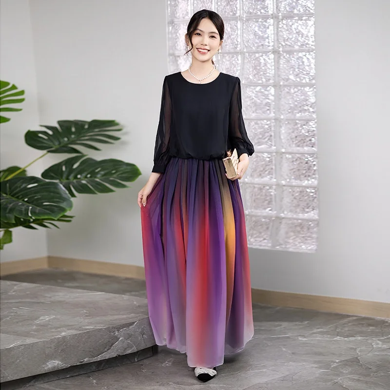 

2024 New Long Evening Gown Wedding Bridesmaid Dr adient Color Slimming Korean Sle Faionable Women's Dr