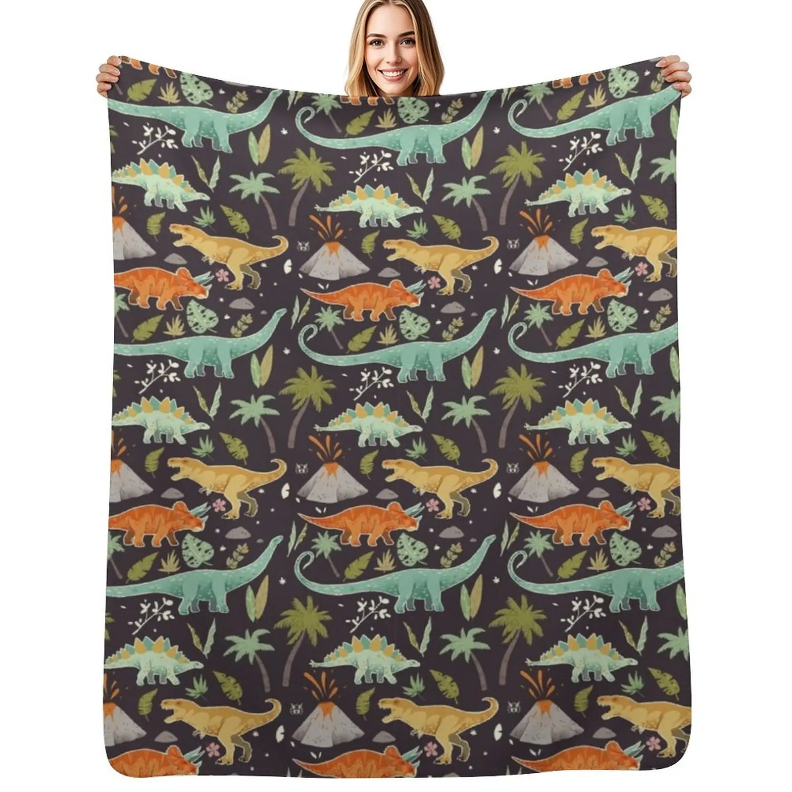 A colorful dinosaur pattern! Throw Blanket Stylish Decor Blanket Gift for Friends Roommate