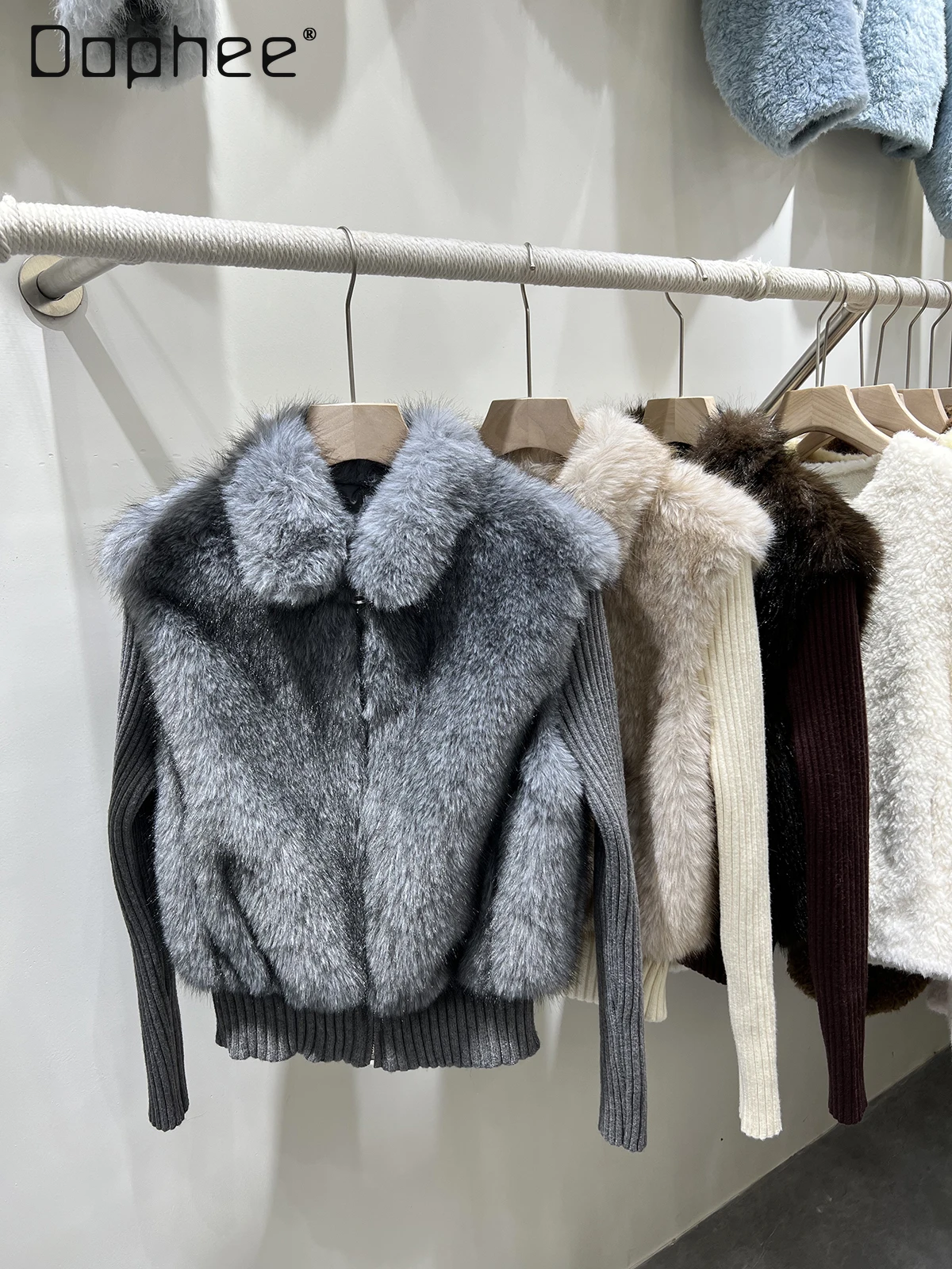 الشتاء الكورية الوقوف طوق وهمية قطعتين تقسم الفراء سترة معطف المرأة ضئيلة أنيقة العصرية الراقية قصيرة صديقة للبيئة معطف الفرو #3