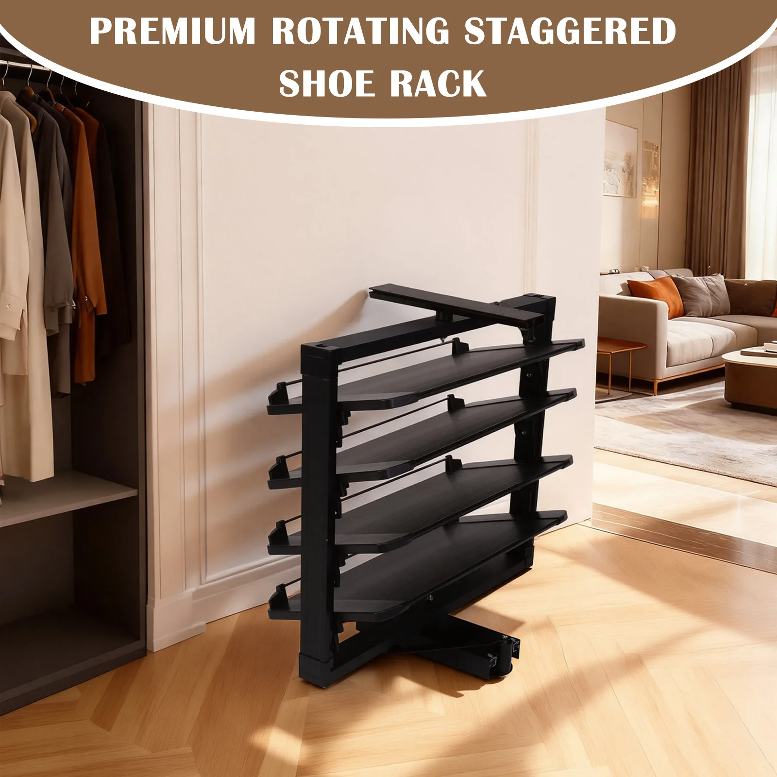 

Выдвижная металлическая многоярусная подставка для обуви 360 ° Вращающаяся 4-ярусная подставка для обуви с регулируемой высотой, вертикальный органайзер для шкафа