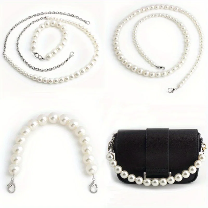 1PC 32cm/120cm Crossbody Bag with Buckle Hook Pearl Chain Strap Beaded Handbag Handle Chain Strap Spring Buckle Jewelry