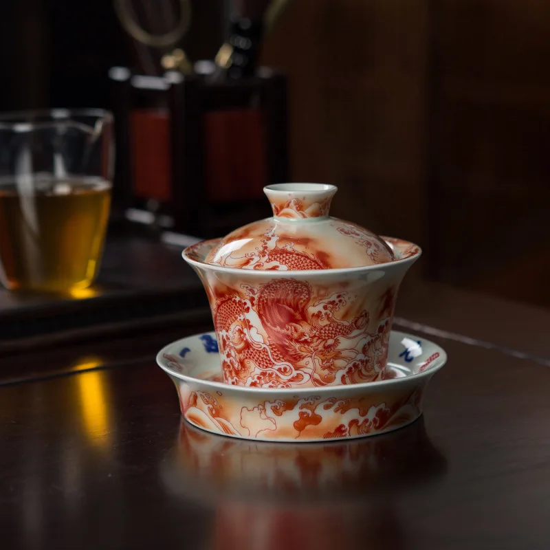 Jingdezhen ceramic tea set High white mud cover bowl Sancai cover bowl Horseshoe cover bowl Kung fu tea set Tea set180ML