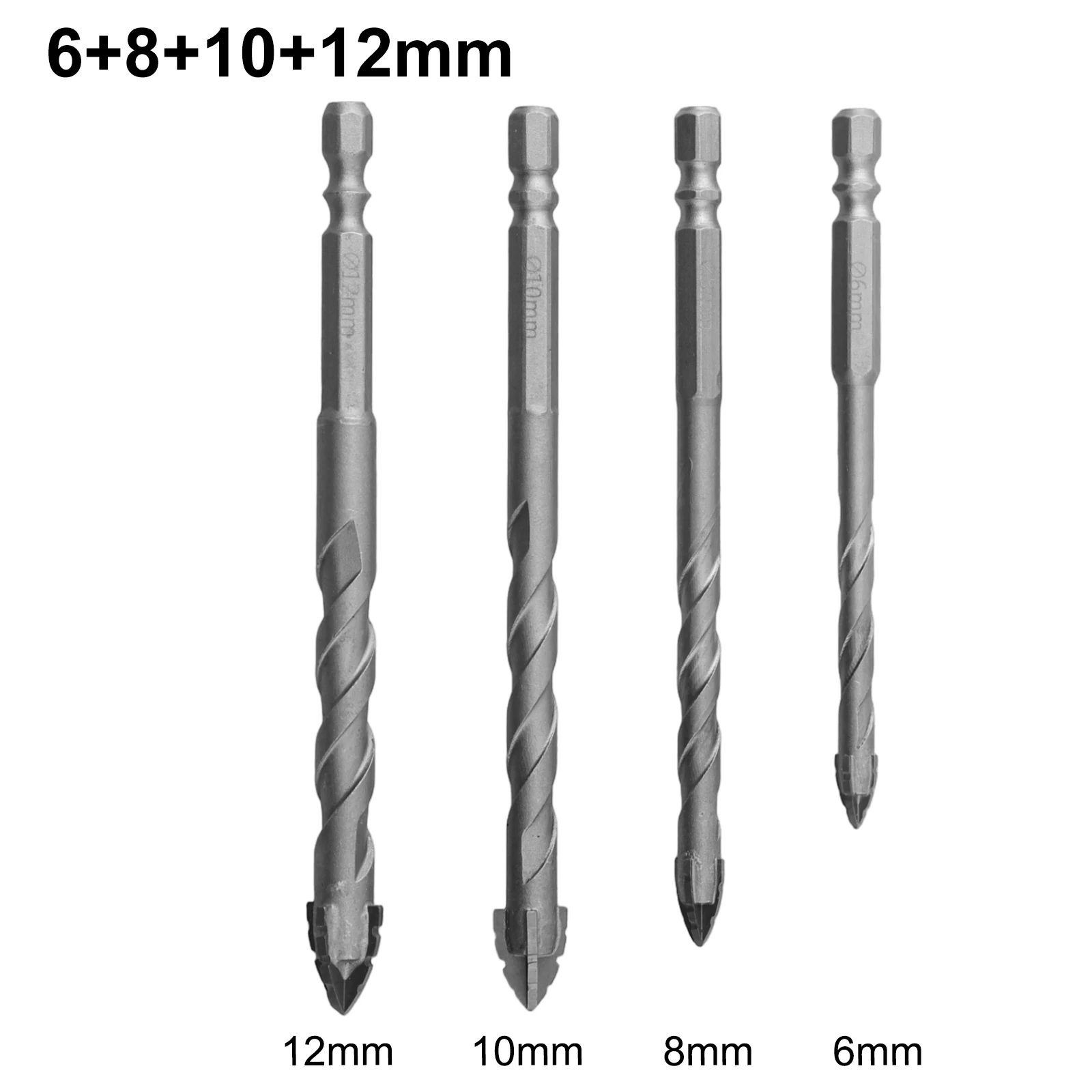 4Pcs Four-Flute Eccentric Drill Bit Triangle Drill Bit 6/8/10/12mm For Glass Tile Cement Granite Concrete Punching Drilling Tool