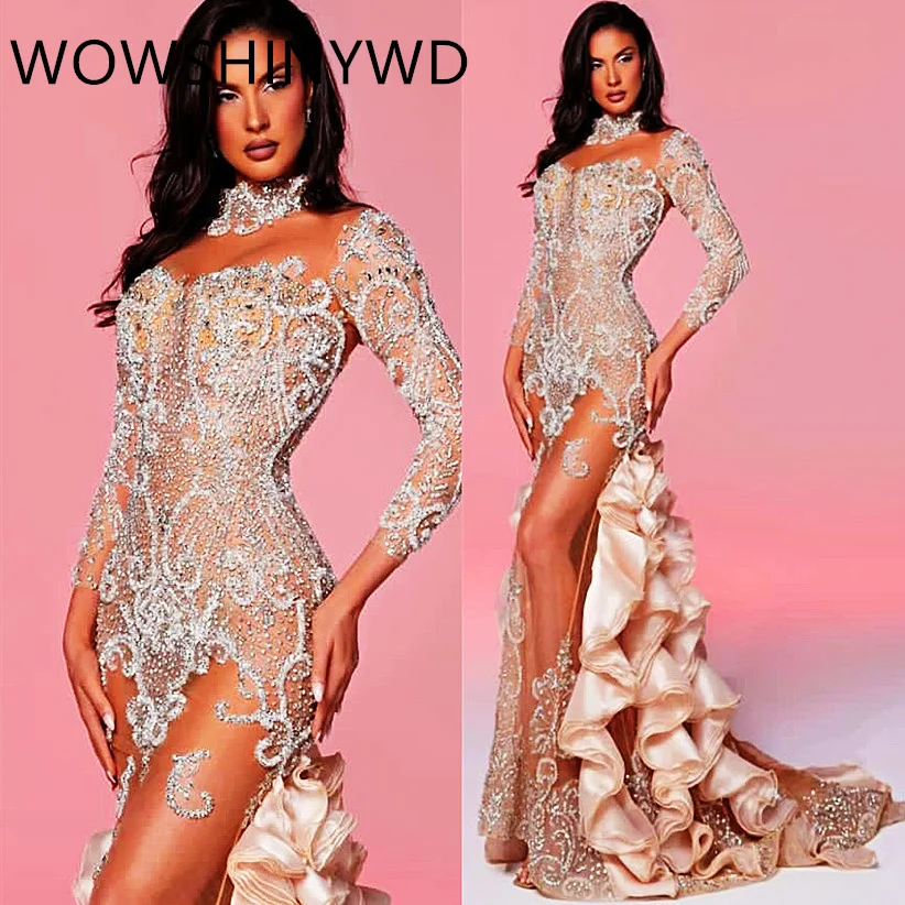 2024 Aso Ebi Gold Mermaid Prom Dresses See Through Evening Formal Party Second Engagement Birthday Gowns Dresses ZJ141