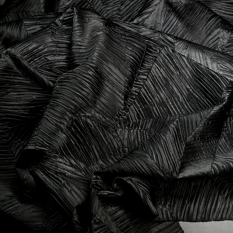 Black Composite Handmade Textured Fabric for Spring and Autumn Tops Jackets Skirts Clothing Fashion Designer Fabrics