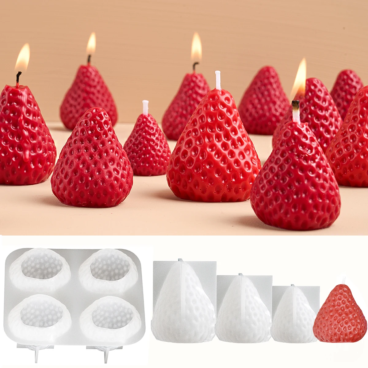 3D Strawberry Aromatherapy Candle Silicone Mold DIY Handmade Romantic Scented for Valentine's Day Party Home Decor Birthday Gift