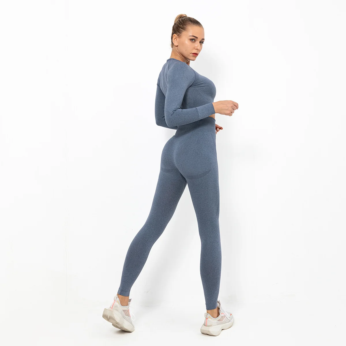 2PCS Seamless Tracksuit Yoga Set Sexy Long Sleeve Crop Top High Waist Leggings Gym Workout Clothes 2 Piece Sportwear Women Set