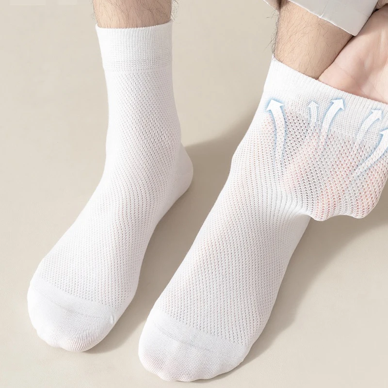 6 Pairs Men's Dress Socks Large size,Cotton Crew Socks for Shoe Size 9-13.5, Breathable Solid color White Mens Socks Summer