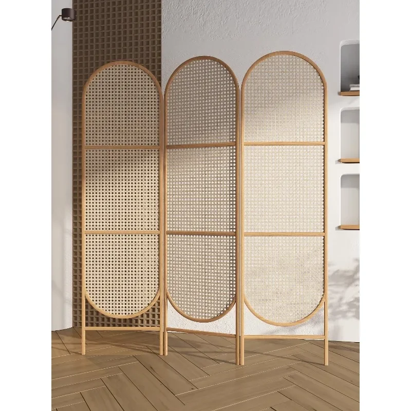 Japanese-style solid wood rattan screen partition living room restaurant B & B hotel entrance blocking mobile folding custom fol