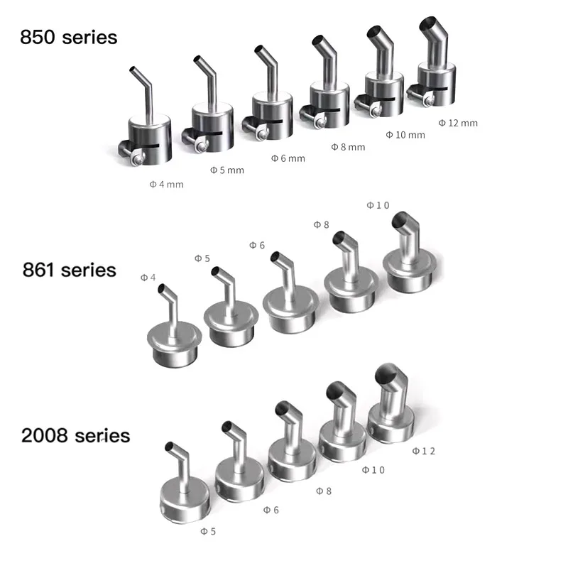 1Pcs Curved air gun nozzle 5mm/6mm/8mm/10mm/12mm 45 degree curved nozzle for quick 850 861DW 2008 soldering station hot air gun