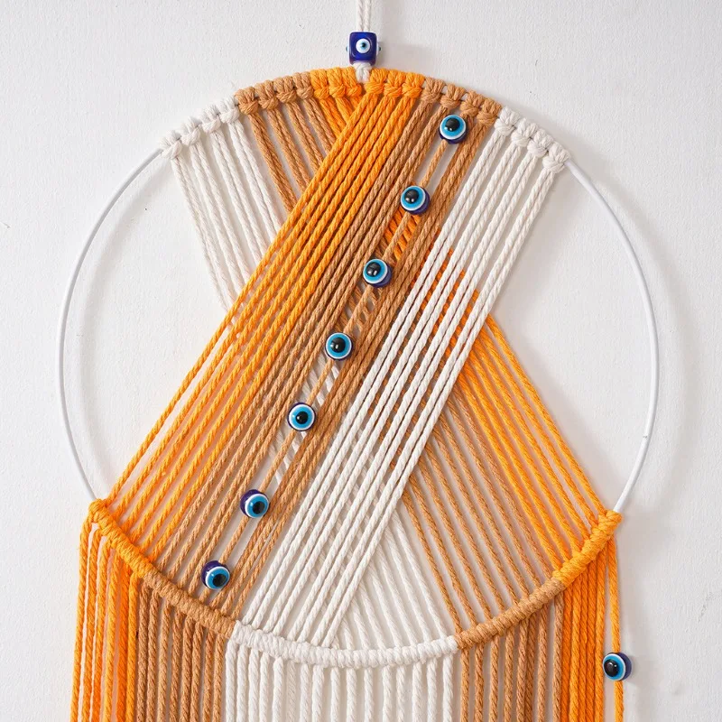 حبل قطني حرفي لصائد الأحلام معلق على الحائط مع لهجة تميمة نزار واقية لتزيين المنزل والإقامة المنزلية