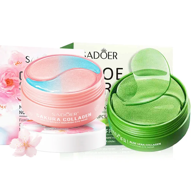 60pcs/box SADOER Sakura Aloe Vera Collagen Eye Mask Anti Dark Circles Eyes Bags Moisturizing Firming Eye Patches Eyes Skin Care