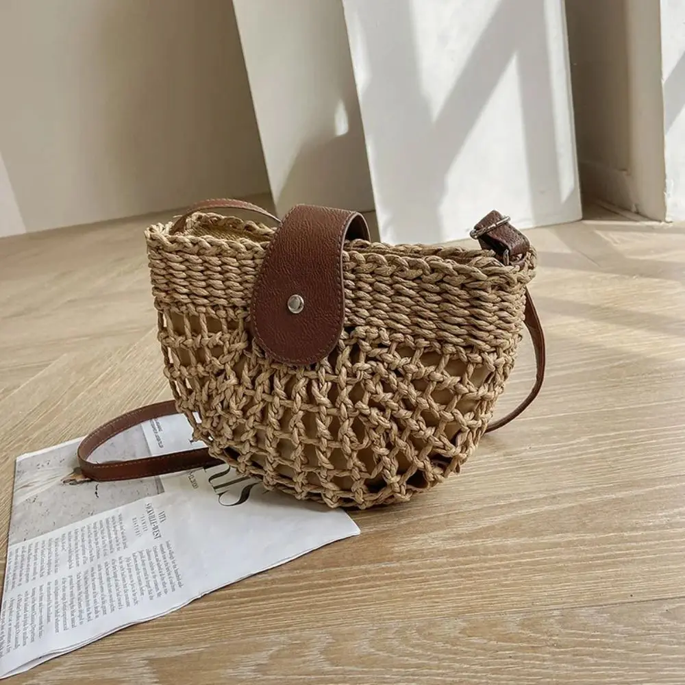 Rattan Handmade Messenger Handbag Summer Straw Bag For Women Fashion Semicircle Crossbody Bags Beach Bags