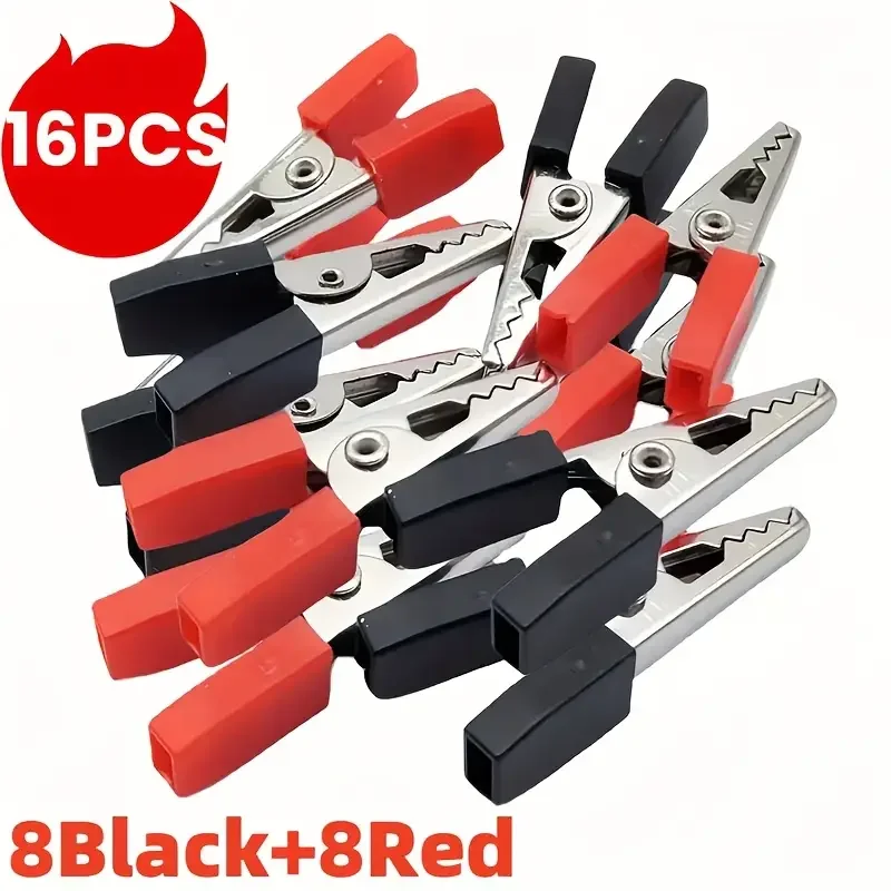 16PCS Red & Black Testing Alligator Clip Set - Durable Iron Electrical Clamps Perfect for Cars Campers Vans Reliable Vehicle