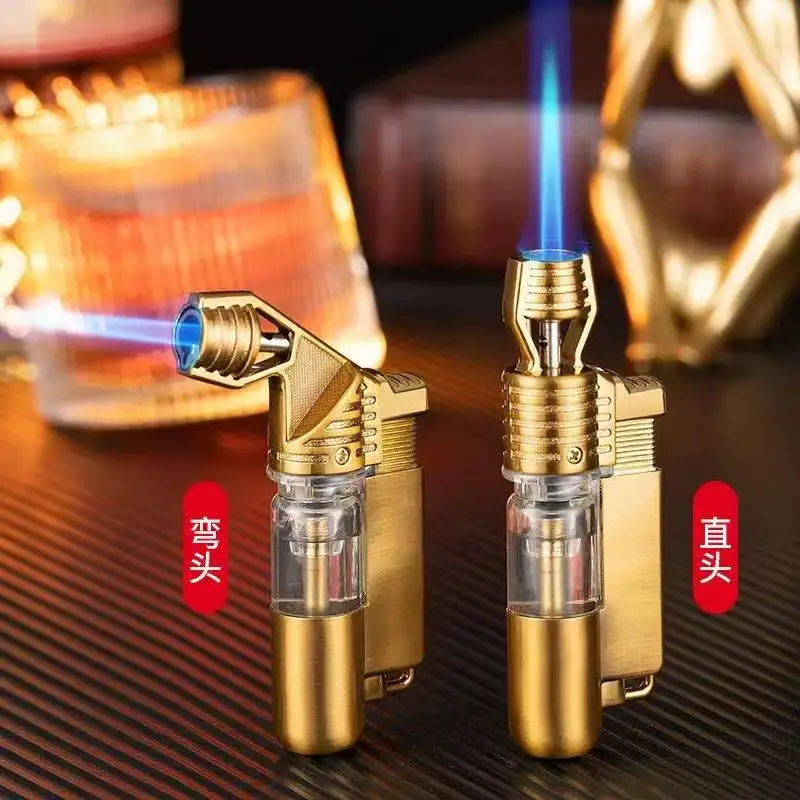 

New Butane Gas Lighter Transparent Window Blue Flame Windproof Direct Charge Lighter Manufacturer Direct Sales High Quality