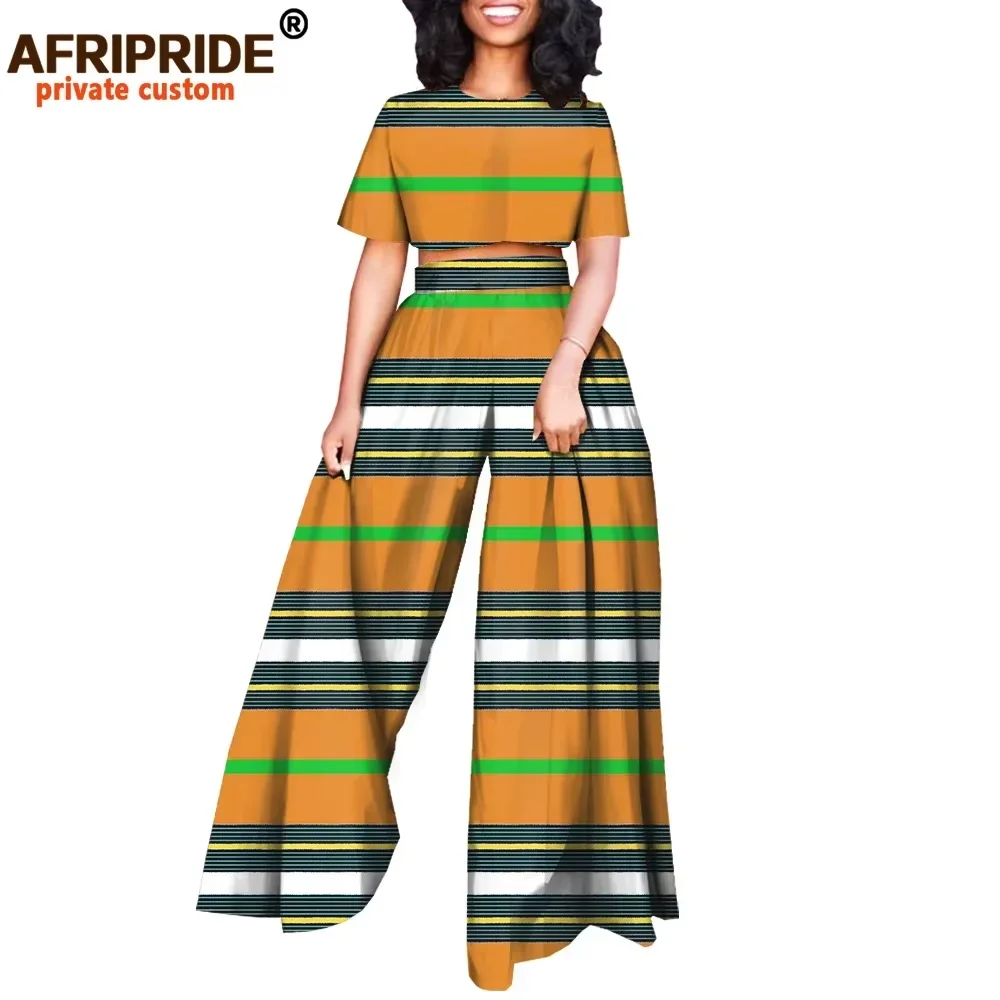 Conjunto africano de 2 piezas para mujer, Tops estampados y pantalones Ankara, ropa Dashiki, chándal, Blusa corta, trajes de cera AFRIPRIDE A 2026001