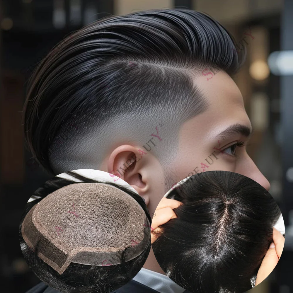 Undetectable Swiss Lace Front Silk Base Straight Hair Toppers for Men Realistic Silk Top Human Hair Natural Looking Men's Toupee