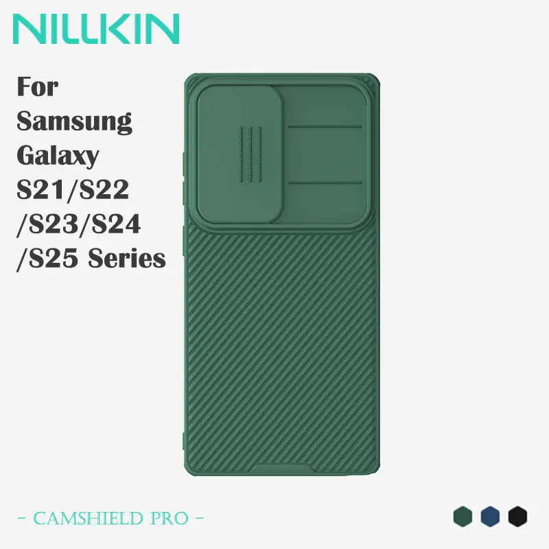 Nillkin capa para samsung galaxy s21/s22/s23/s24/s25 series, capa de câmera deslizante proteção de privacidade, pc + tpu amortecedor à prova de choque