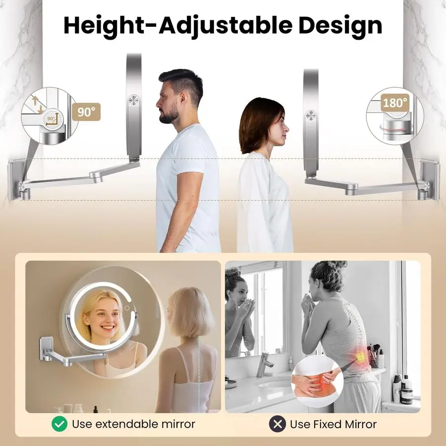 Mounted Makeup Mirror with Lights, 8inch 20X 1X Magnifying Mirror, Rechargeable LED Vanity Mirror with 3 Color Lights, 360 Swive