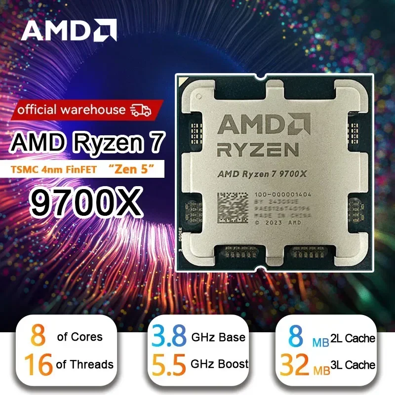 AMD R7 9700X Ryzen 7 9700X Processor New 5.5GHz 8-Core 16-Thread 40MB Game Cache 4NM TDP 65W Socket AM5 Gaming CPU Zen 5