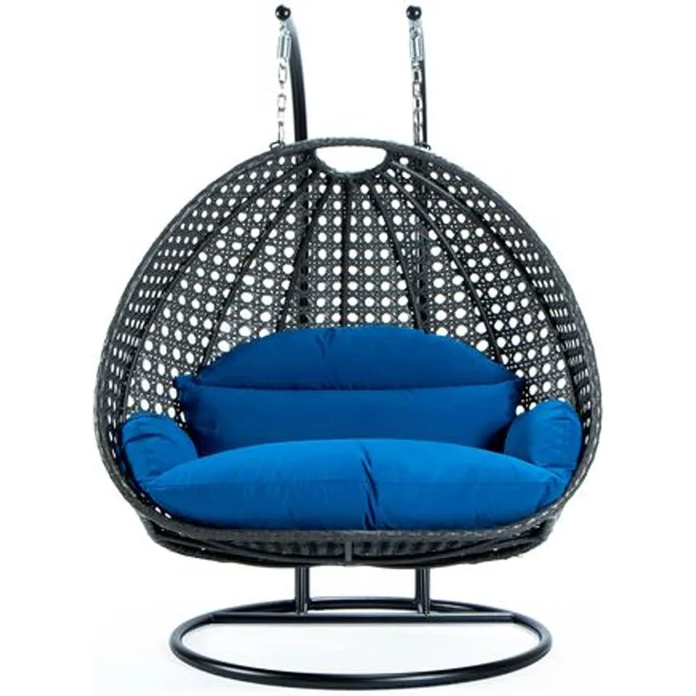

2 Person Wicker Egg Chair Outdoor Indoor Bedroom Patio Hanging Lounge Swing Hammock Chairs with Black Stand and UV Resistant