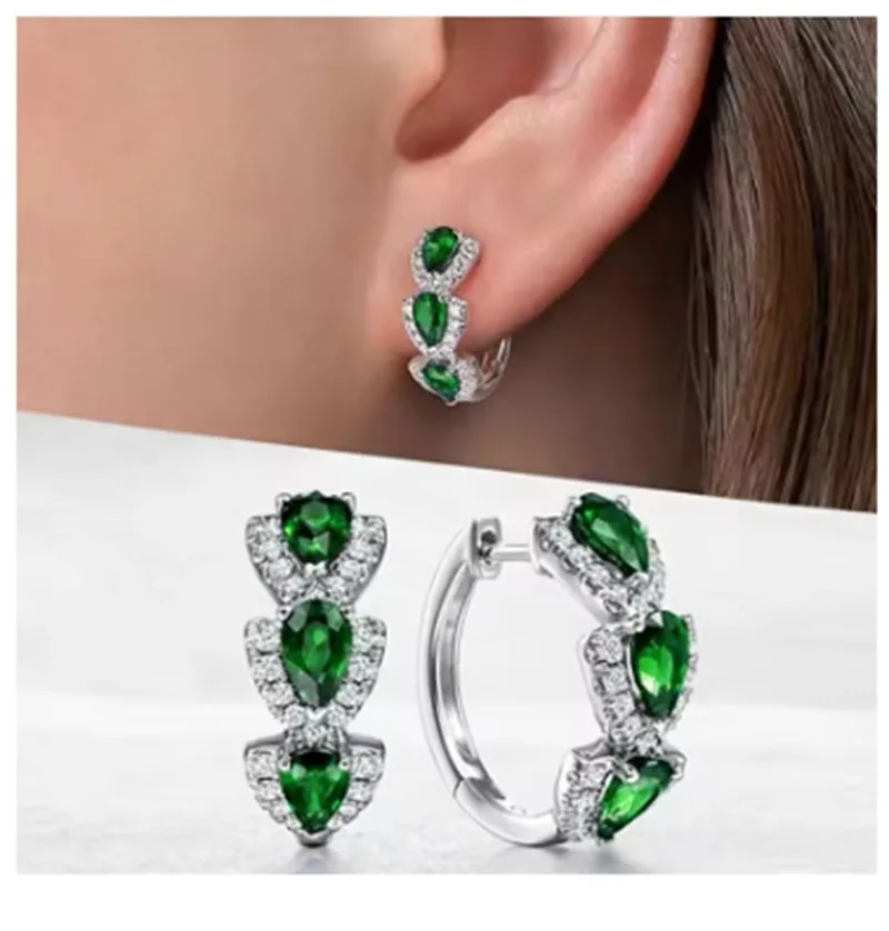 

2025 Luxury Trendy Green Cubic Zirconia Hoop Earrings Wedding Party Elegant Accessories for Women Anniversary Gift New Jewelry