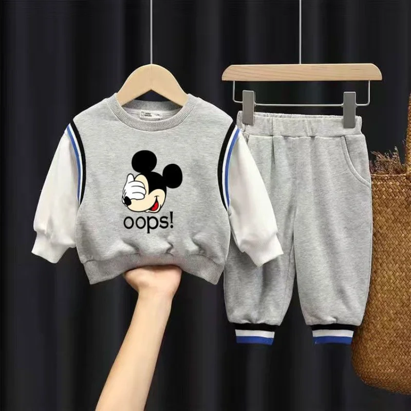 Disney Autumn Children\'s Clothing Sets Cute Cartoon Mickey Print Boys Sweatshirt and Pants 2 Piece Kids Long Sleeved Tracksuits