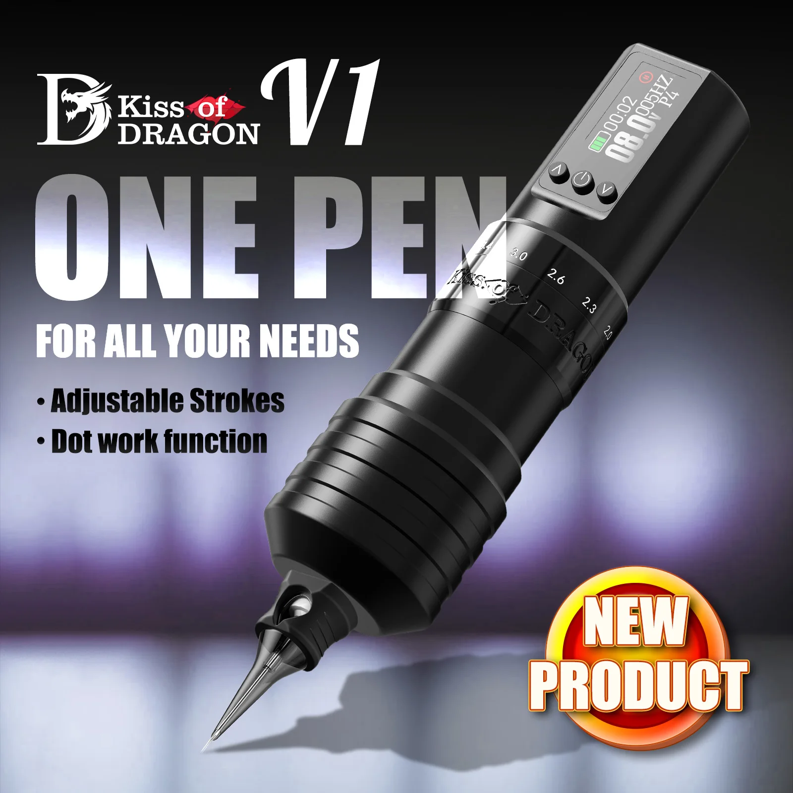 

Регулируемая беспроводная ручка для тату-машины V1, регулируемые ходы 2,0-4,2 мм с мощным индивидуальным двигателем для макияжа, ручка для микропластики